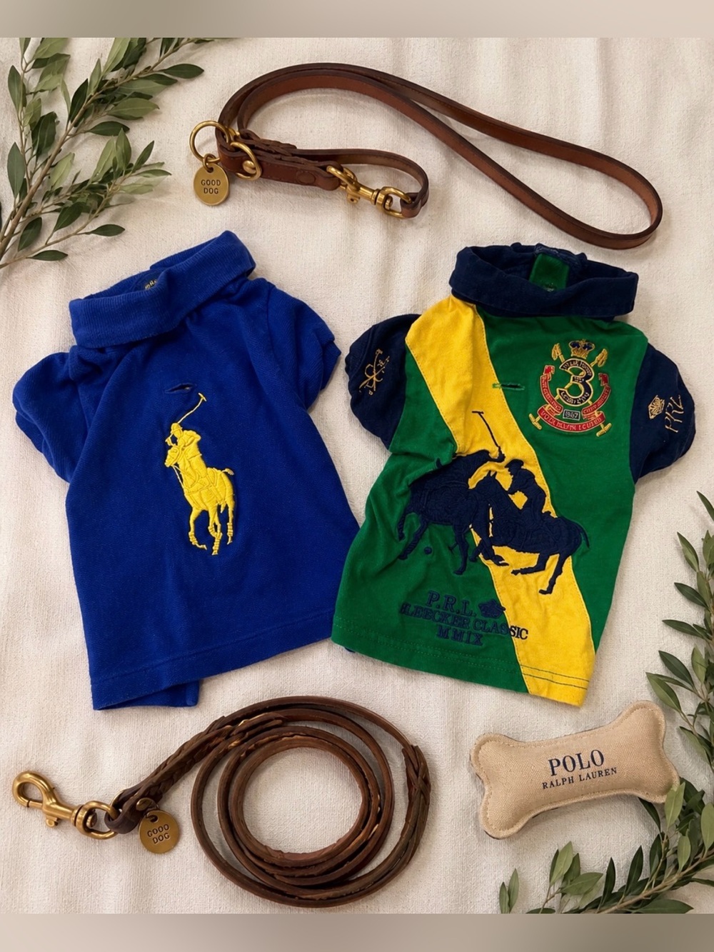 RALPH LAUREN DOG POLO SHIRT LOT OF 2 S/M BIG PONY PET CLOTHES BLUE GREEN - Picture 2 of 10